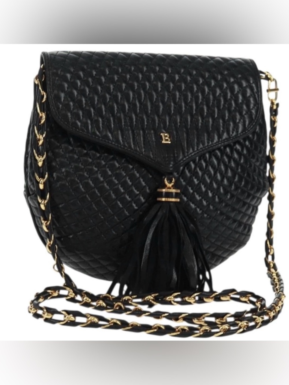 Bally Black Quilted Leather Crossbody with Tassel and Gold Chain Auth
